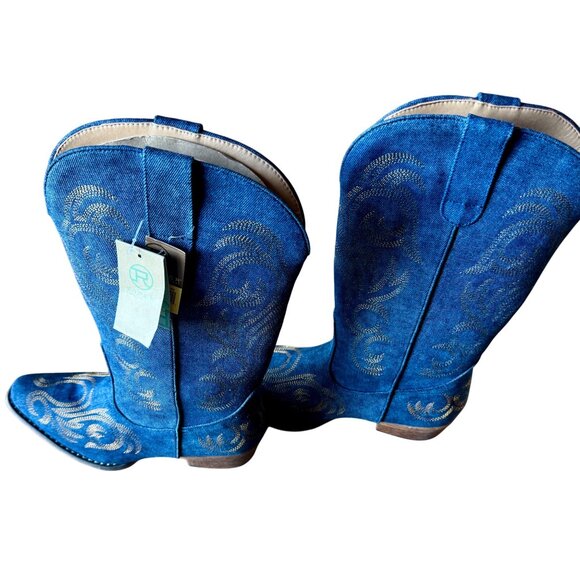 Roper Denim Embroidered Western Cowboy Boots Women’s Size 9 Blue Gold Stitch New - Picture 4 of 14